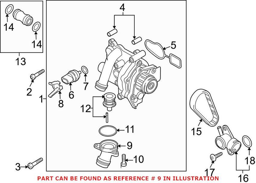 Audi VW Engine Coolant Thermostat Housing 06H121121L